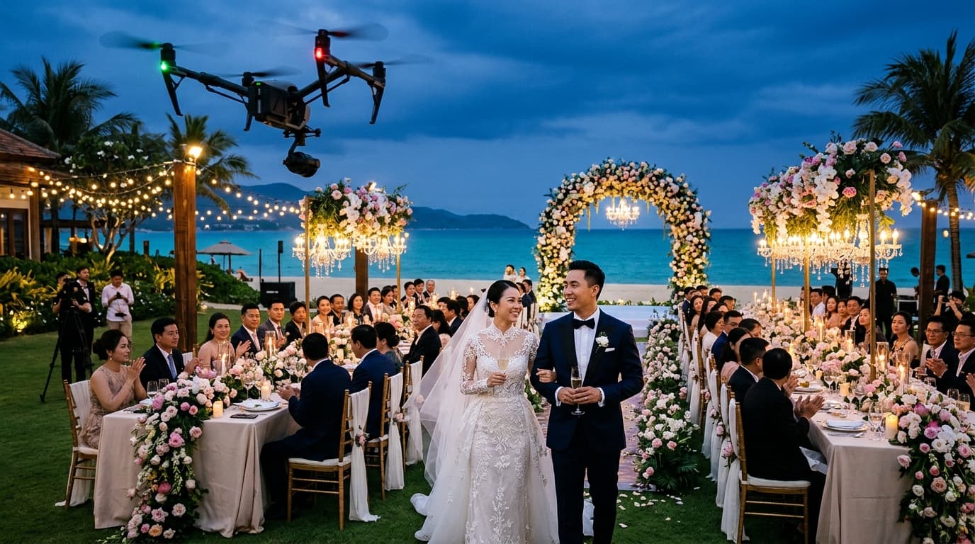 Flycam Sự Kiện & Tiệc Cưới Thượng Lưu Ngoài Trời